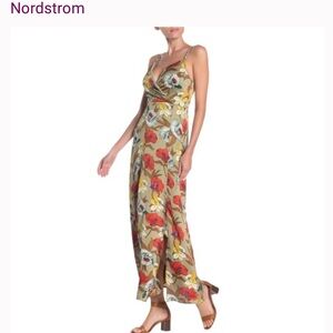 Nordstrom Melloday green floral poppie satin maxi midi sundress smocked back XL